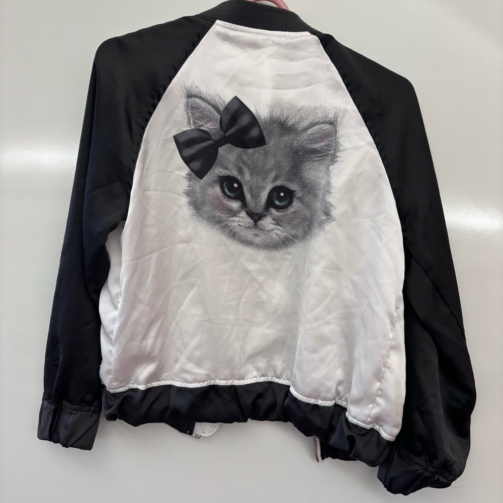 H&M cat jacket girls 8-9 white gray